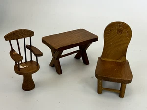 3 Pieces Teddy Bear Story Wooden Dollhouse Furniture Chair * Table * Highchair - Picture 1 of 4