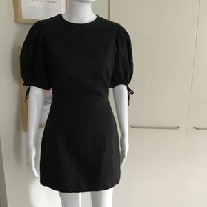 LOVER The Label Size AU 8 Black Linen Puff Sleeves Dress/Eco Dry-Cleaned/Lined - Picture 1 of 8