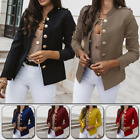 Women Double Breasted Blazer Suit Military Jacket Lapel Short Outerwear Coat