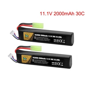 2Pcs 11.1V 2000mAh 30C LiPo Rechargeable Battery + Mini Tamiya Plug for Airsoft - Picture 1 of 10