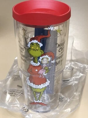 Vaso Tervis Dr. Seuss Grinch envoltura de cita de Navidad con tapa de viaje roja 24 oz Foto 1 de 2