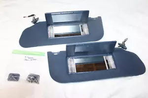 89-93 Cadillac SEDAN Deville Sunvisors w/ Sun Visor Clips LIGHTED Mirrors BLUE - Picture 1 of 3
