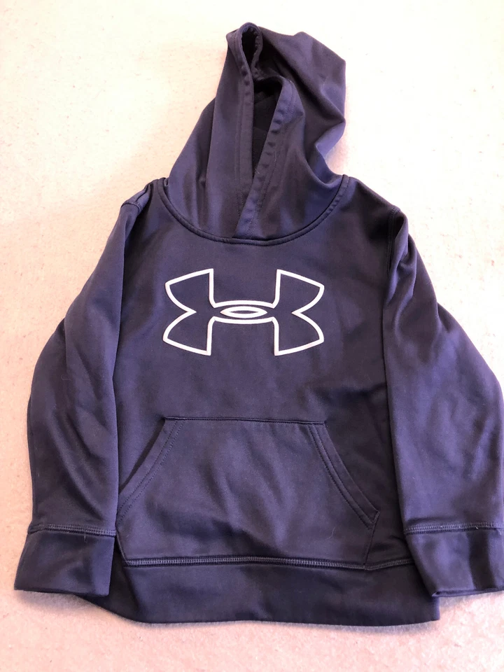 Under Armour Sweatshirt Youth Boy's 5 Navy Blue Logo Fleece Pullover Hoodie - Image 1 of 4