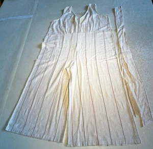 World Market Womens Beige Striped Wide Leg Cotton Jumpsuit Sz L/XL NWT - Picture 1 of 8
