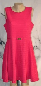 JLO JENNIFER LOPEZ Raspberry Sleeveless Fit & Flare Eyelet Stripe Dress Large - Picture 1 of 8