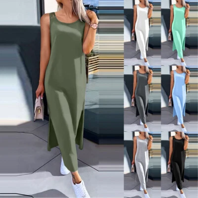 Robe Gilet En Dentelle Creuse Sans Manches Pour Femmes Décontractée Longue / - Photo 1/4