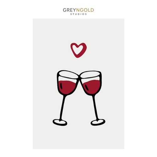 Glass of Wine with Love Art Poster Wall Art Print pick size A4 A3 A2 90x60cm