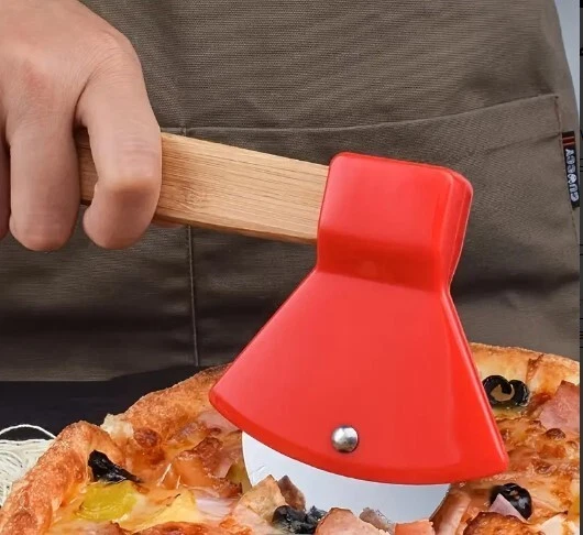 Cortador de pizza de hacha de 1 pieza, rueda de hacha de acero inoxidable cortador de pizza para pizza, pastel, waf Foto 1 de 3