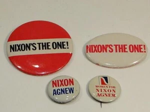 Nixon's The One, Women For Nixon Agnew & 2 Additional Nixon Pinback Buttons - Picture 1 of 4