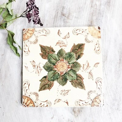 Antique Victorian Pilkingtons Print & Tint Arts Crafts Tile 6" Floral c1892-1910 - Image 1 of 4