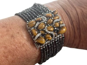 Rarities TIGERS EYE  Sterling Silver 10/Strand Smoky Quartz Bead Bracelet - Picture 1 of 16
