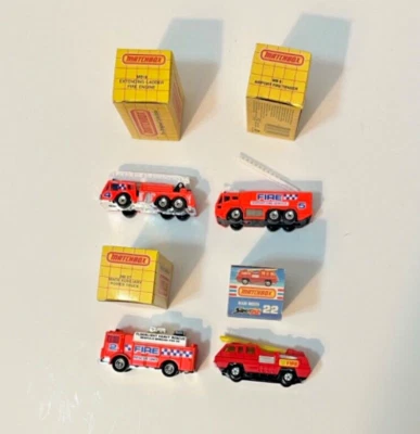 Matchbox Four (4) fire trucks original box NEW--  MB75 22, MB 8, MB 18, MB 57 - Image 1 of 4
