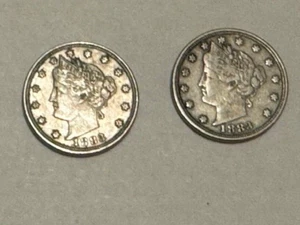 (2) - 1883 No Cents Liberty V Nickels- NICE - UNCERTIFIED - NOT GRADED - Picture 1 of 15