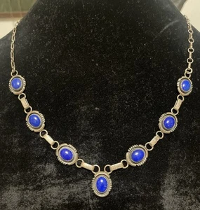 Richard Begay Lapis Lazuli And Sterling Silver Link Chain Necklace 21” - Picture 1 of 9