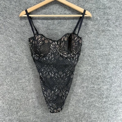 Victoria's Secret Bodysuit Women 36D Black Geometric Lace Opaque Push Up - Image 1 of 4