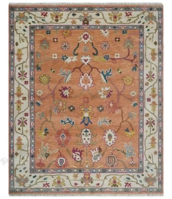 Burnt Orange Oushak Rug, Tribal Floral Hand-Knotted Rug home decor rug area Rug. - Image 1 of 4