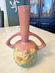 ROSEVILLE Pottery Vintage Pink Peony Bud Vase 1930s #173-7 - Picture 1 of 5