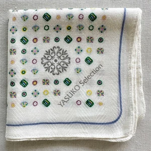 VTG Handkerchief White Fabric Woven Herringbone Print Geometric Symbol Hanky 18" - Picture 1 of 3