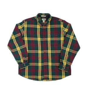 LL Bean Plaid Flannel Check Shirt Multicolor Mens Large Pocket Green Yellow Red  - Picture 1 of 8