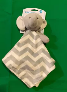 NEW Carters Cuddle Plush Elephant Security Baby Blanket Lovey Gray White Chevron - Picture 1 of 6