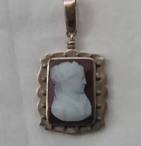 Antique Agate Hardstone Cameo Pendant 9ct Rose gold - Picture 1 of 5