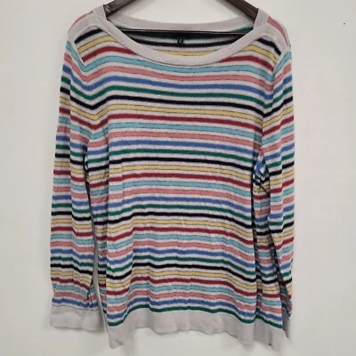 Suéter listrado arco-íris feminino professor Talbots tamanho 3X lã de cordeiro colorido artístico - Imagem 1 de 4