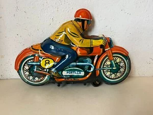 Vintage Mexican PORTILLO Friction tin toy Motorcycle Racing Bike Incomplete - Picture 1 of 8
