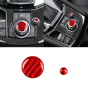 Red Carbon Fiber Multimedia Switch Button Ring Cover Trim For Mazda CX-5 2017-21 - Picture 1 of 10