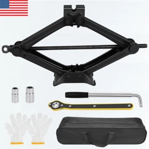 2 Ton Scissor Jack Car Van Wind Up Tyre Lift Chrome Crank Handle Emergency Tool - Picture 1 of 13