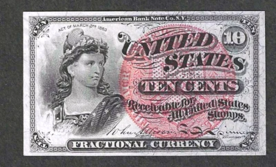 FRACTIONAL 10 CENTS 4TH ISSUE FR 1261 BLUE END ~ SUPER GEM CRISP UNCIRCULATED - Image 1 of 2