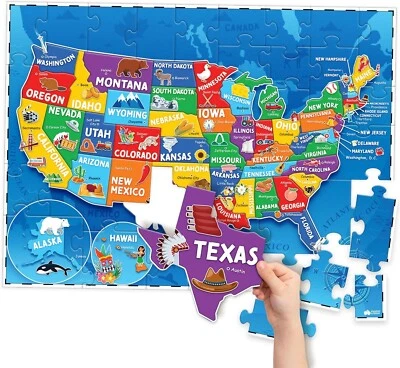United States Puzzle for Kids, 46 Pieces USA Map Puzzle Wooden US Map - Image 1 of 4