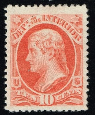 US Scott O100 10c Department of the Interior Official Stamp mint XF, OG - Image 1 of 2