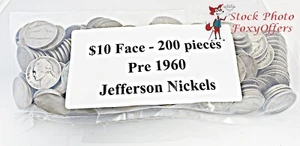 Bulk Lot - 200 pieces Pre 1960 Jefferson Nickels - Picture 1 of 1