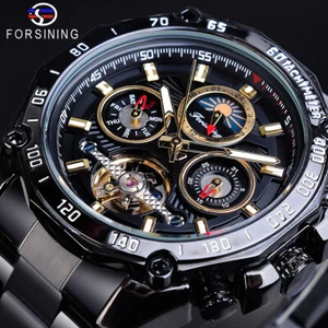 FORSINING Stainless Steel Mens Moon Phase Tourbillon Automatic Mechanical Watch - Picture 1 of 14