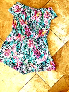 NWOT XL LLILLY PULITZER STRAPLESS RUFFLED BLOUSON ROMPER RET$178.00 ELAS WAIST - Picture 1 of 5