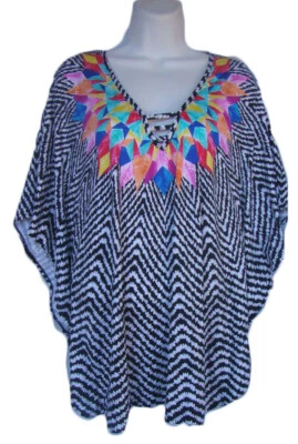 Túnica BAR III Talla S Multicolor Plumada Aturdimiento Natación Caftán Cubierta Nueva con Etiquetas Foto 1 de 3