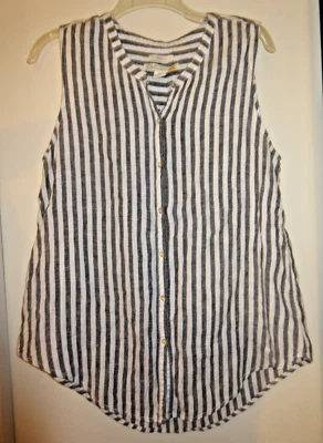 C & C California Linen Tank Top Gray White Striped Sleeveless Button Down sz M - Image 1 of 2