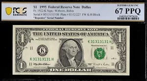 1995 $1 FRN K31313131H REPEATER P.C.G.S #67PPQ - Picture 1 of 3