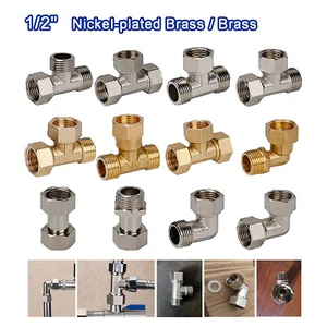 1/2" Brass Compression Fittings Straight, Coupler, Elbow, Tee Connector Adaptors - Picture 1 of 25