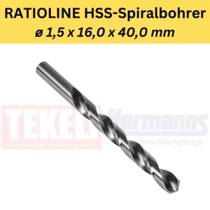 10pcs RATIOLINE HSS Spiral Drill ø 1.5 x 16.0 x 40.0mm DIN 338 Type RN - Picture 1 of 1