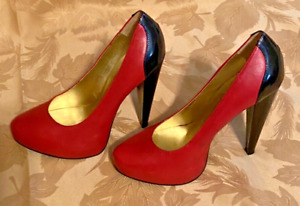 CATHY JEAN BRAZIL Women's LEAHTER Platform Red & Black High Heels Shoes Size 8M