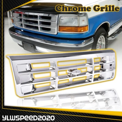 Chrome Front Bumper Grille Grill Fits 1992-97 Ford Bronco F150 F350 F250 Pickup - Image 1 of 4