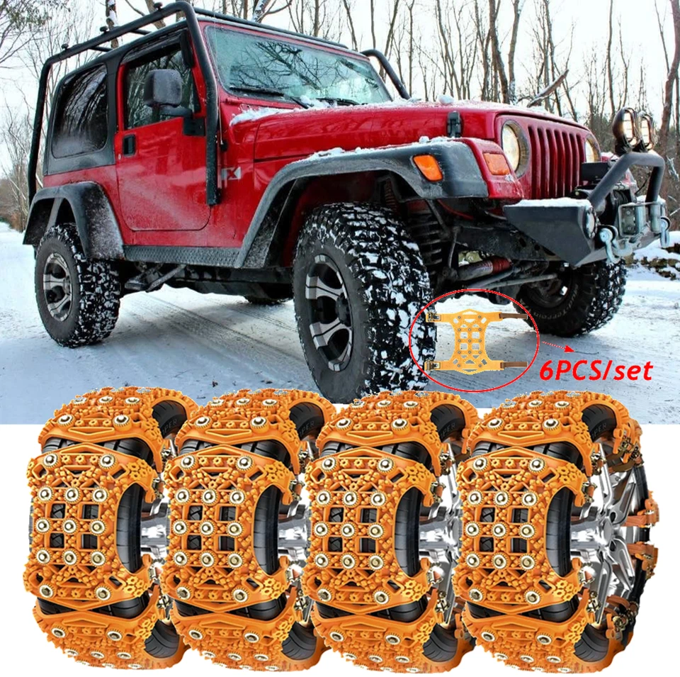 6 PIEZAS Cadenas Antideslizantes Emergencia Invierno Nieve Para Neumático Jeep Wrangler 265 275 285 Foto 1 de 4