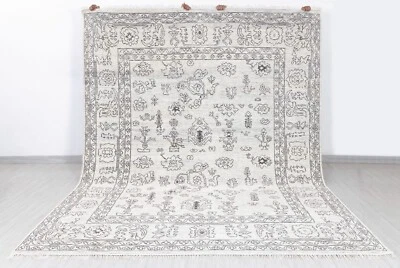 8x10 Ivory Charcoal Floral  oushak rug  wool Oushak rug I Free Shipping I 784 - Image 1 of 4