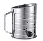 Flour Sifter 3-Cup Stainless Steel Rotary Hand Crank Sifter with 4 Wire Agitator