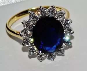Fede Nuziale 8,20 Ct Ovale Zaffiro Blu Naturale Diamante Oro Giallo 14K Misura 6 - Foto 1 di 7