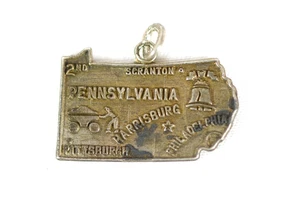 Vintage State Pennsylvania Map Sterling Silver Charm Pendant Liberty Bell - Bild 1 von 4
