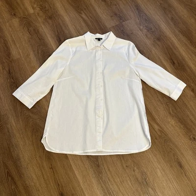 Bogari Top 女式 L 白色 3/4 袖纽扣束腰弹力经典办公室 — 第 1/4 张图片