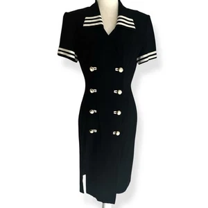 Vintage Danny & Nicole Black Military Coat Dress Size 8 - Double Breasted - USA - Picture 1 of 9