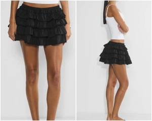 Aritzia Sunday Best Theo Poplin Skort Ruffles Mini Skirt Black Size Large $88 - Picture 1 of 7